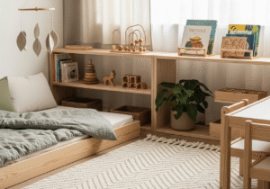 Pokój dziecka w duchu Montessori: Aranżacja przestrzeni wspierającej rozwój i samodzielność.